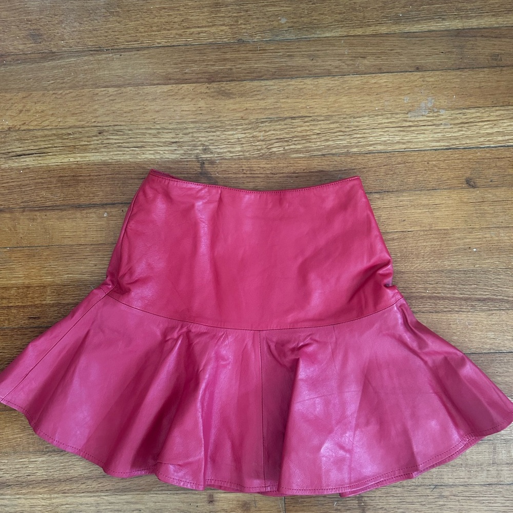 NWT Pink 100% Lamb Leather Ruffle Mini skirt